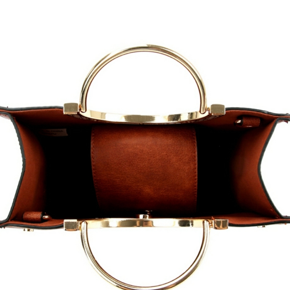 Metal Round Handle Accent 2 in1 Structured Satchel - Picture 5 of 6